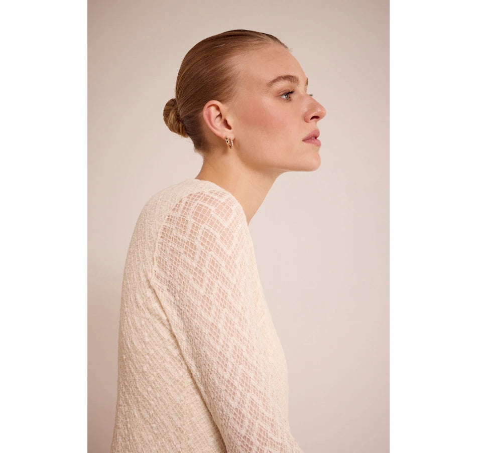 Flared Sleeve Brushed Lace Top - Ivory