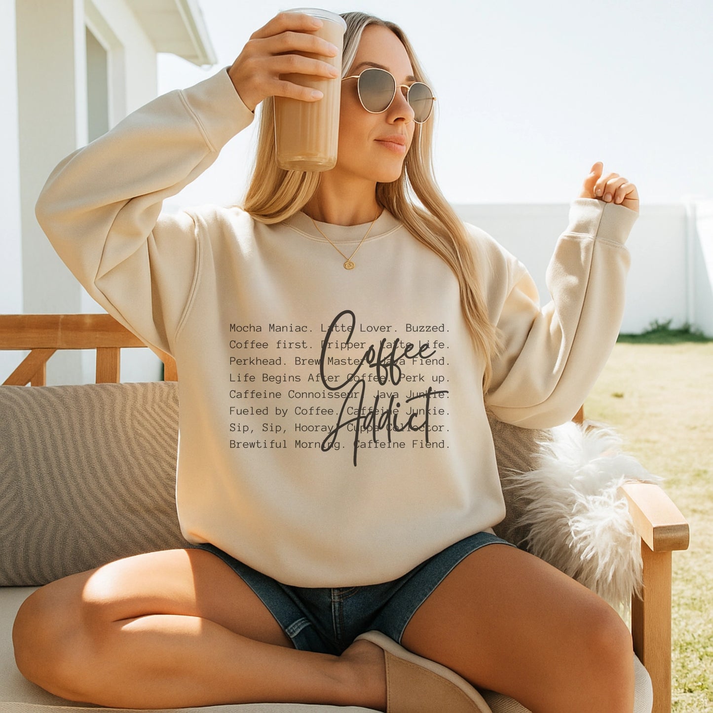 Coffee Addict Definition Funny Crewneck Graphic Sweatshirt
