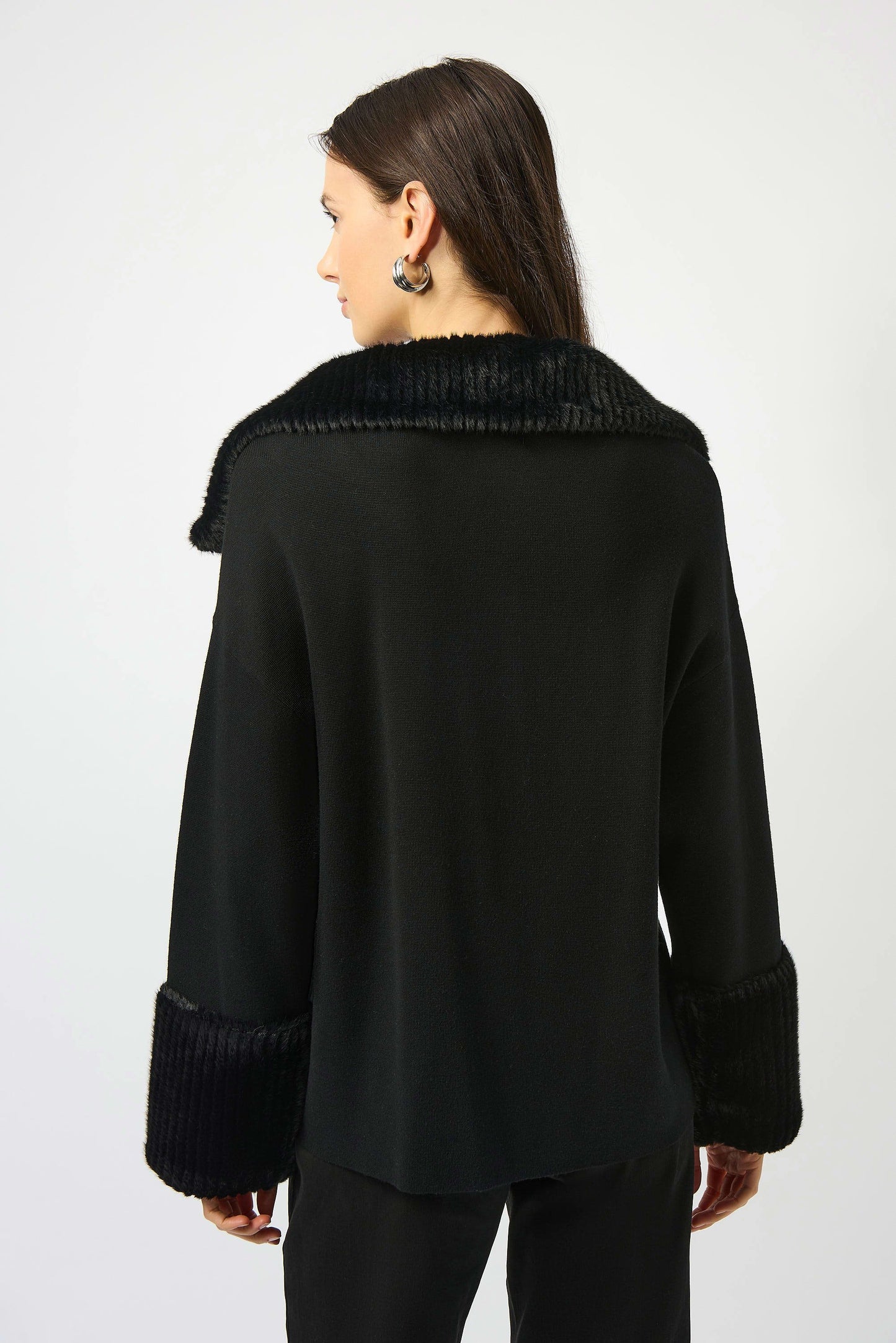 Sweater Knit Coat With Fur Trim