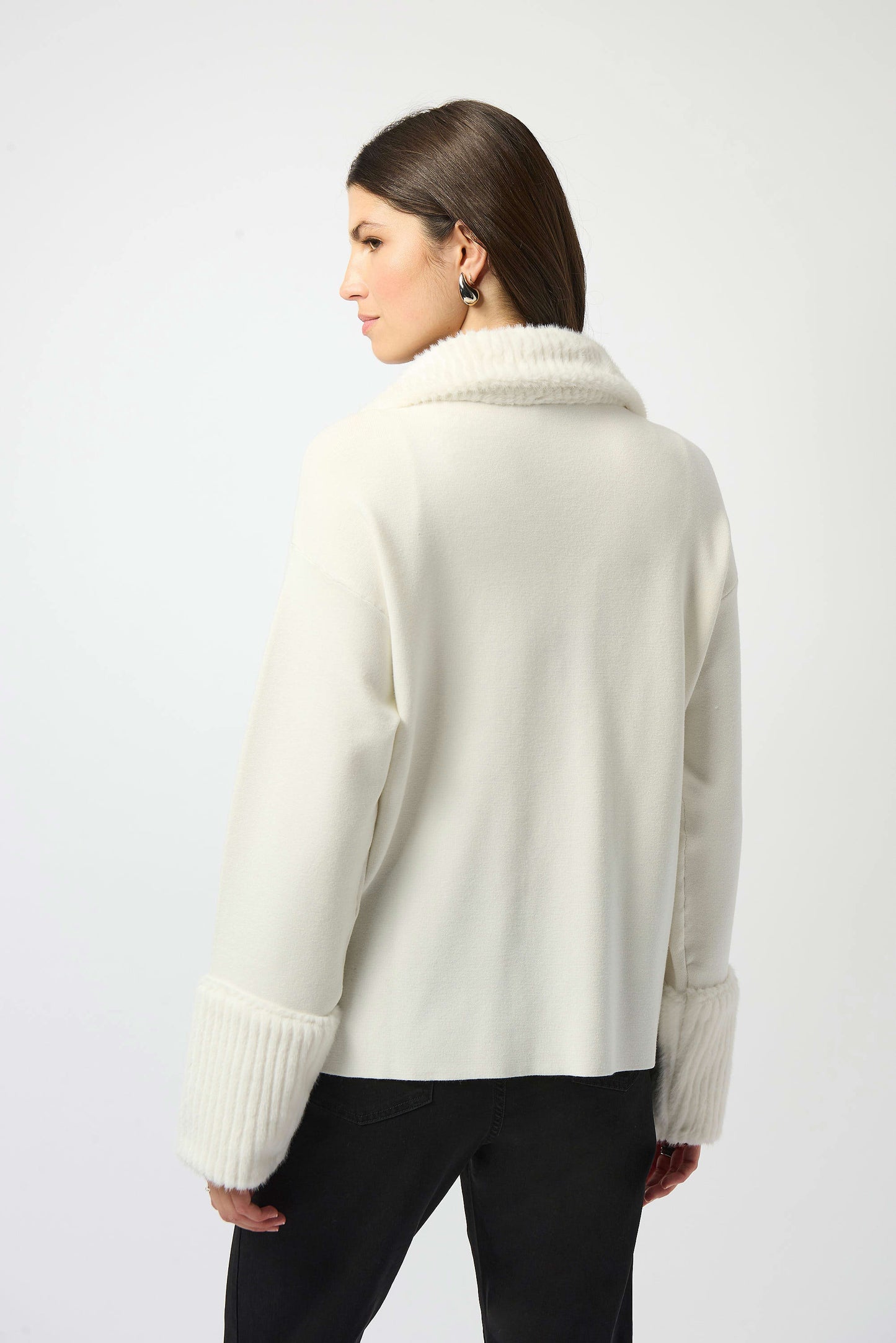 Sweater Knit Coat With Fur Trim