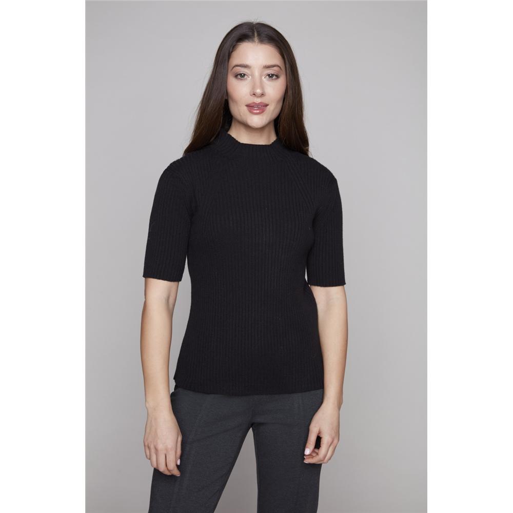 Carre Noir Ribbed Mock Neck Knit Tee