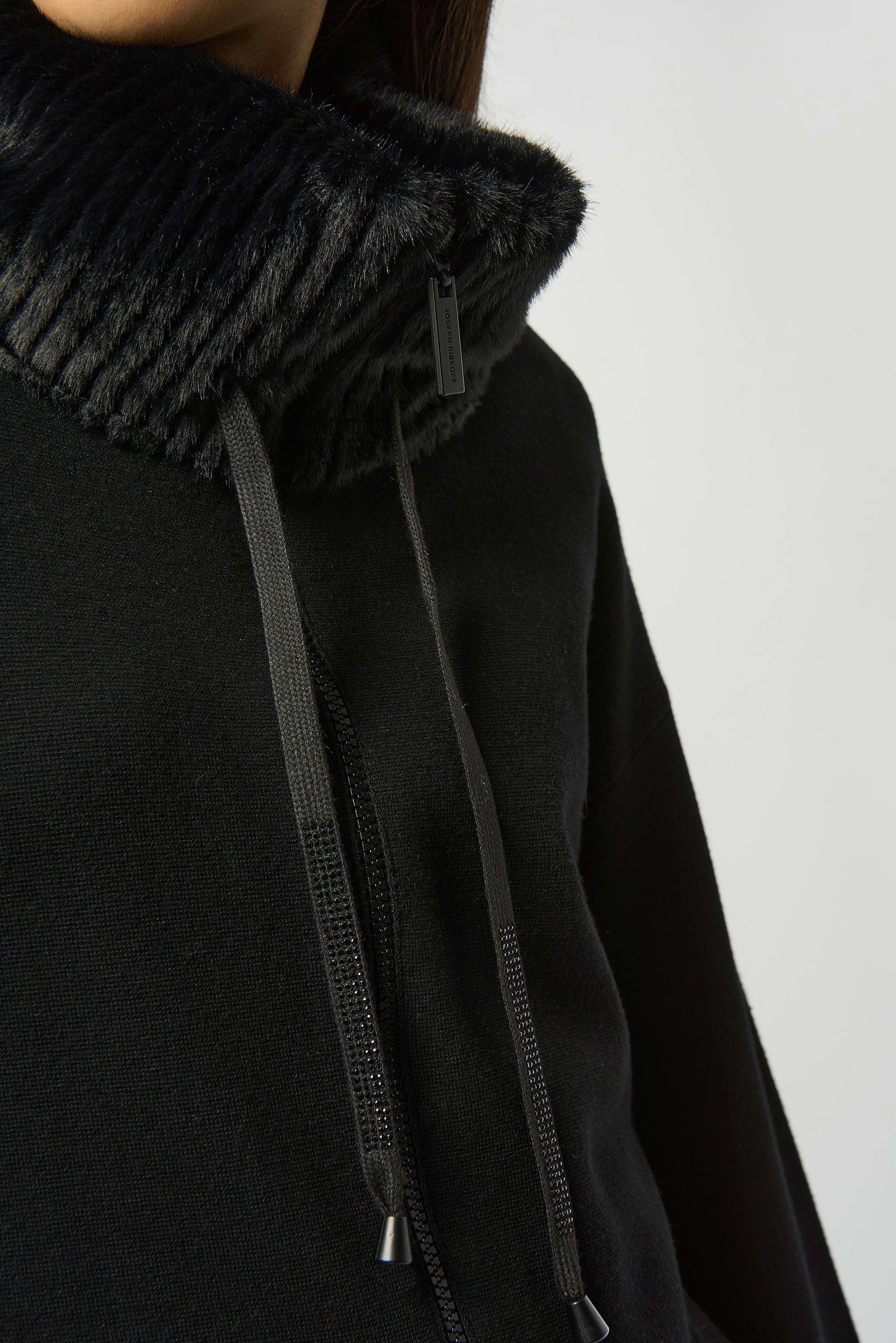 Sweater Knit Coat With Fur Trim