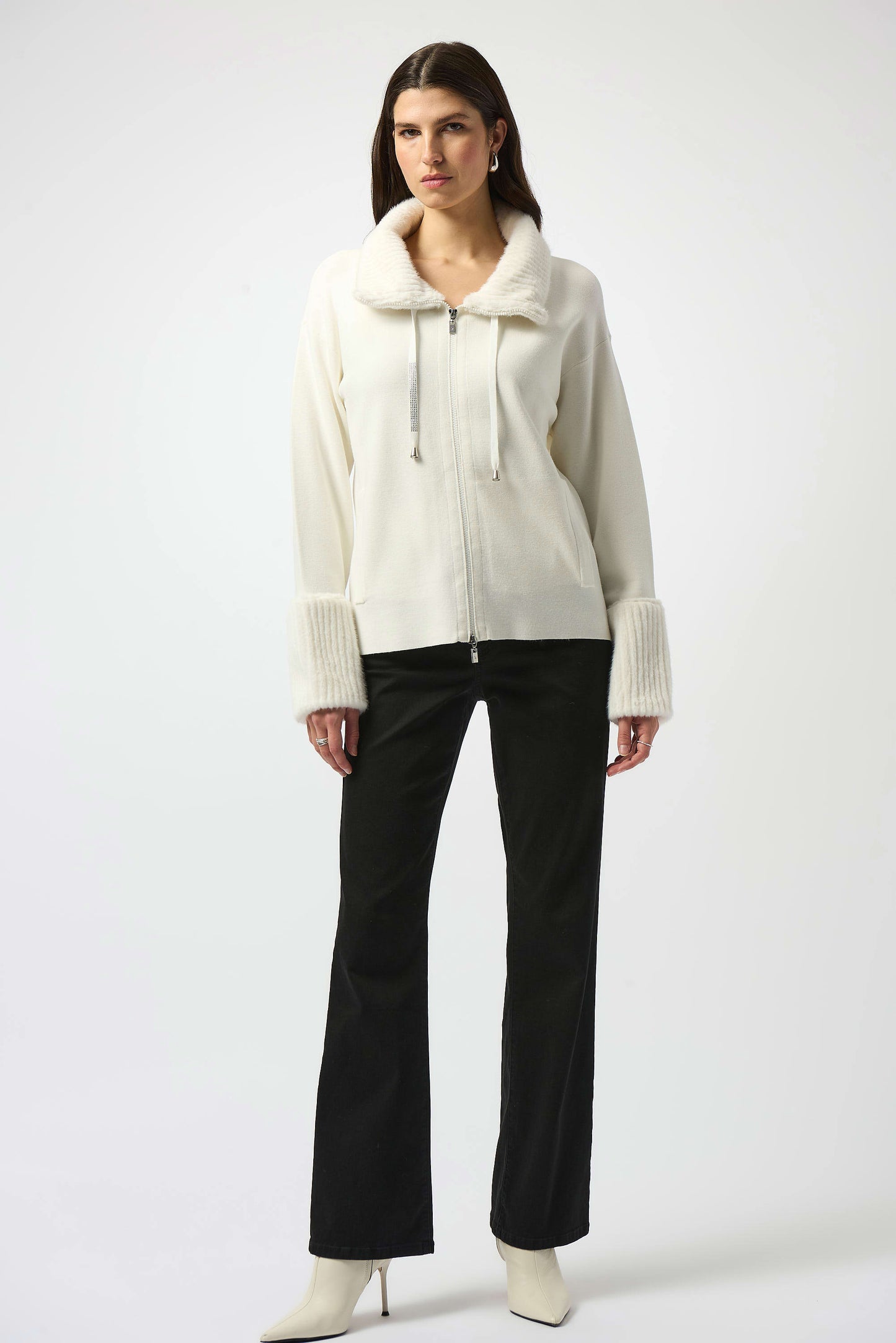 Sweater Knit Coat With Fur Trim
