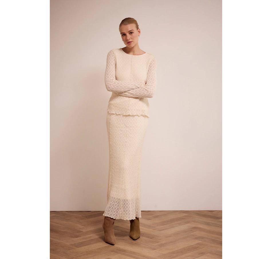 Flared Sleeve Brushed Lace Top - Ivory