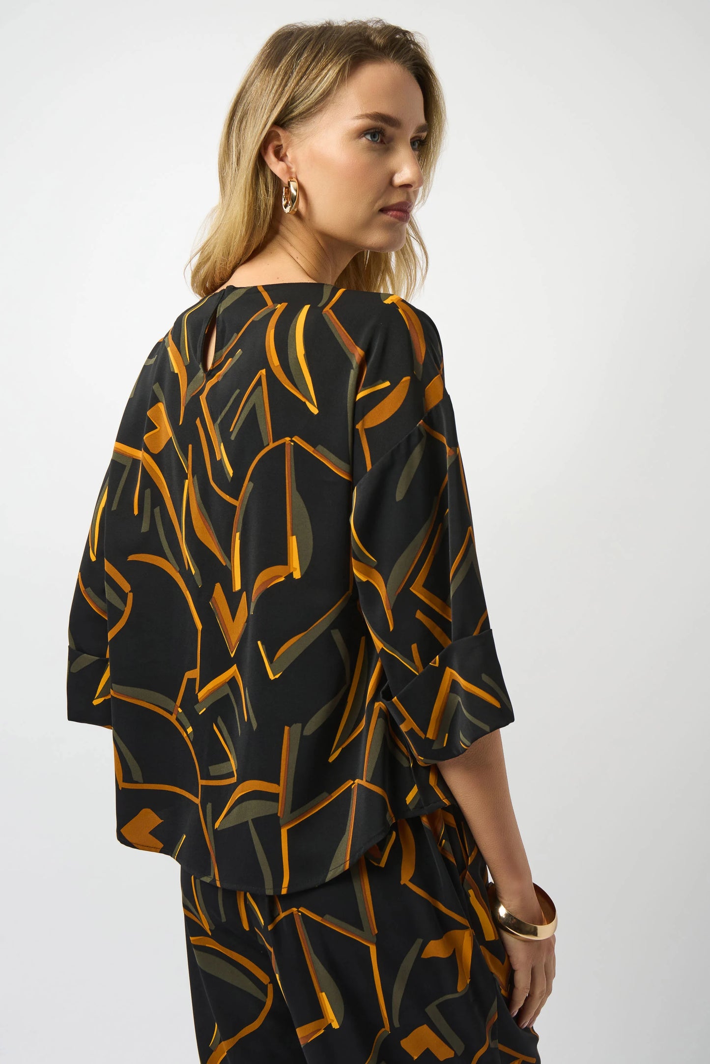 Woven Geometric Print Boxy Top