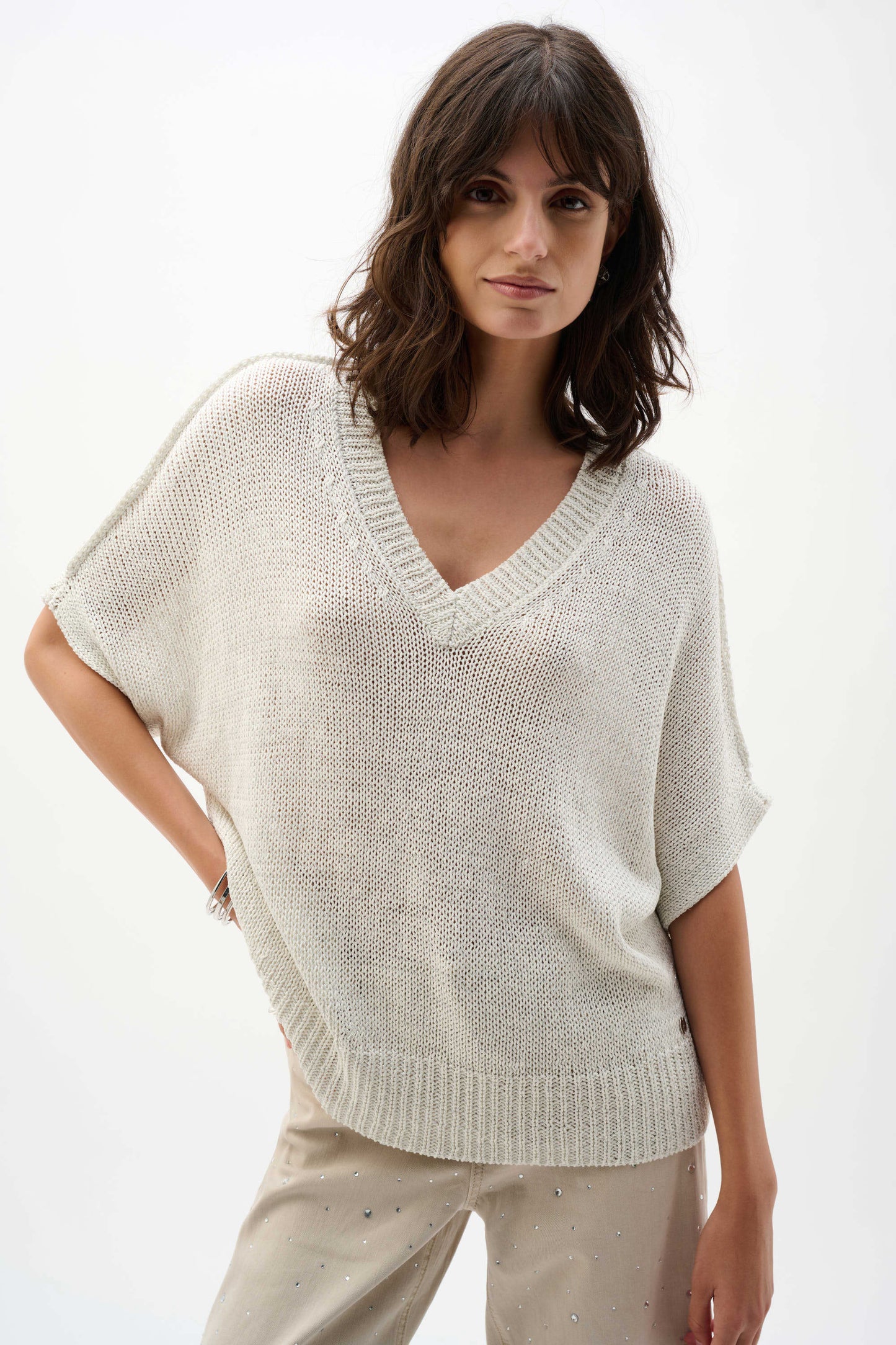 Viscose and Lurex Sweater Knit Relaxed Top