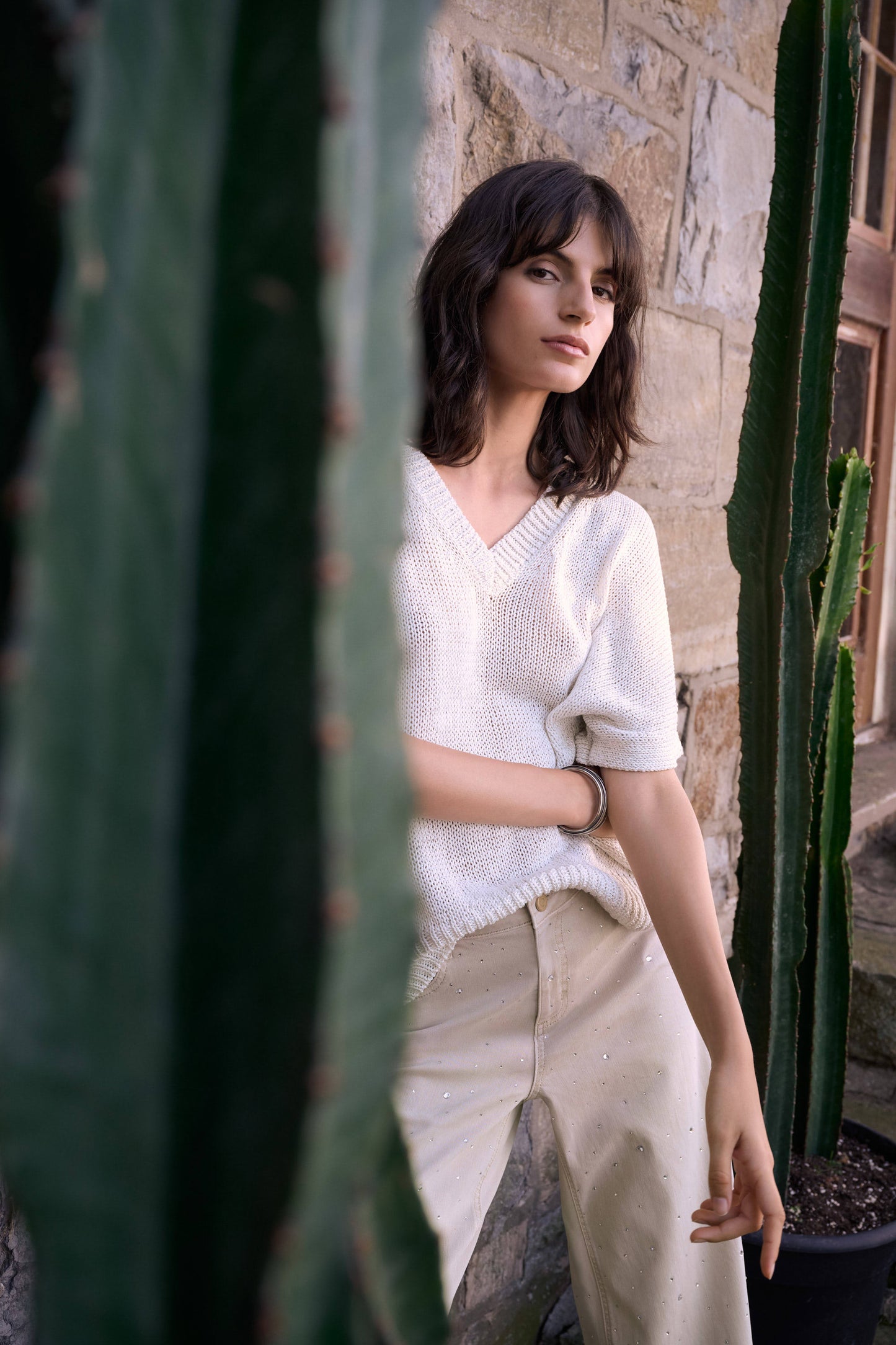 Viscose and Lurex Sweater Knit Relaxed Top