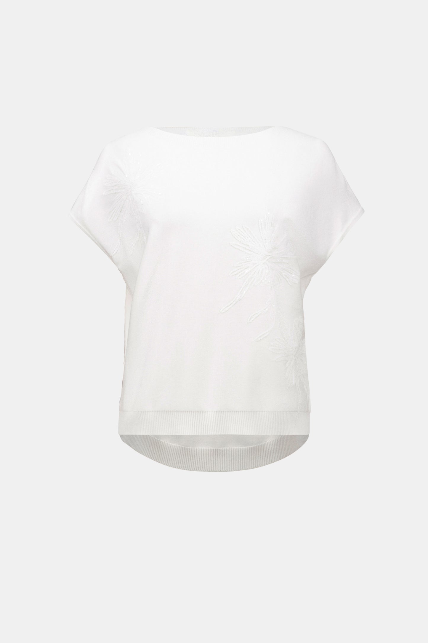 Viscose Sweater Knit Top With Embroidered Flowers