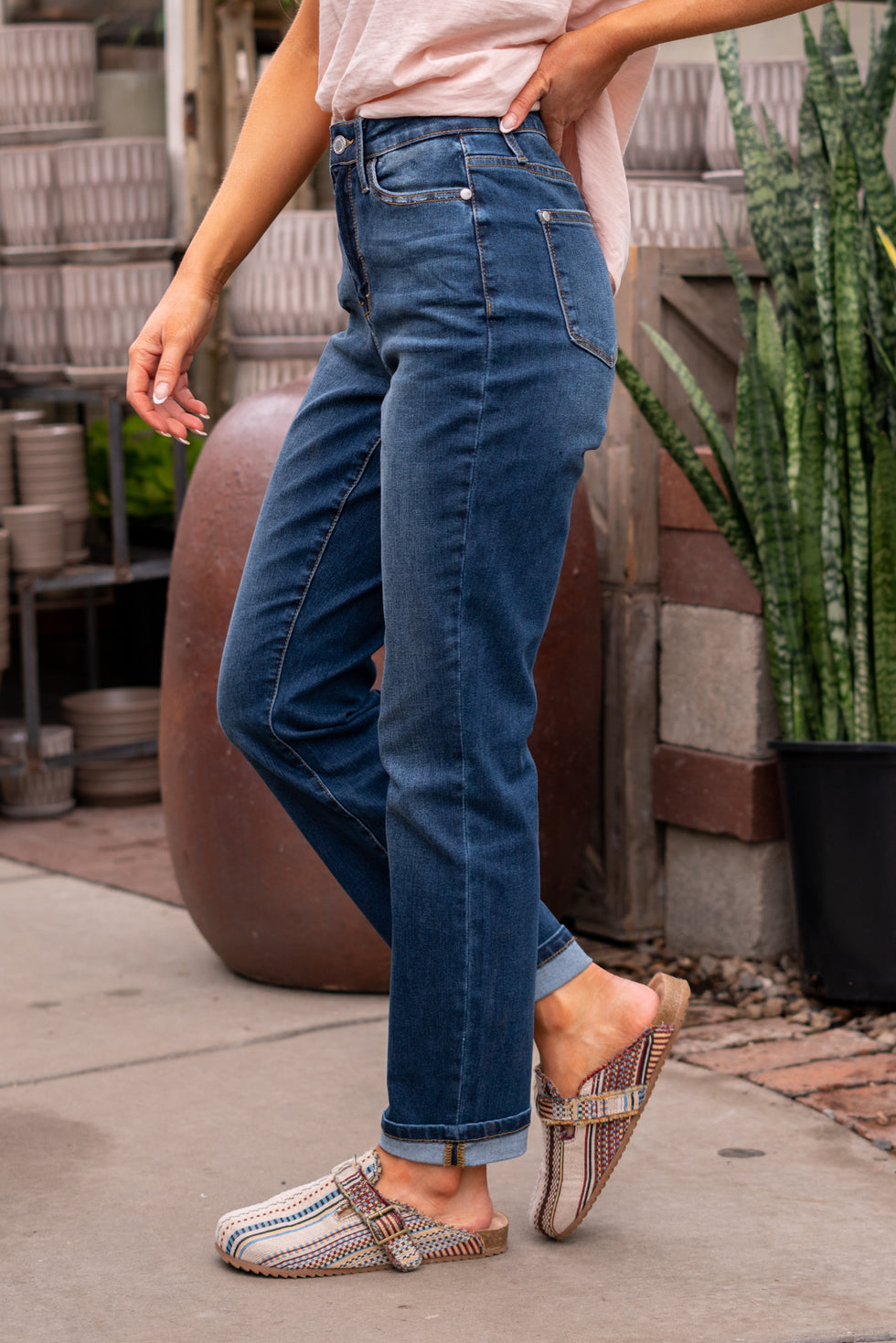 JUDY BLUE CURVY SIZE High Waisted Cool Denim Sustainable Cuff Boyfriend Dk Wash