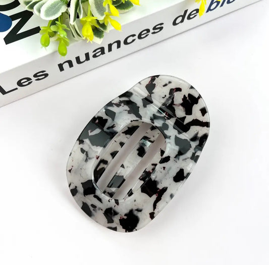 Flat Hair Clips Black & White Leopard