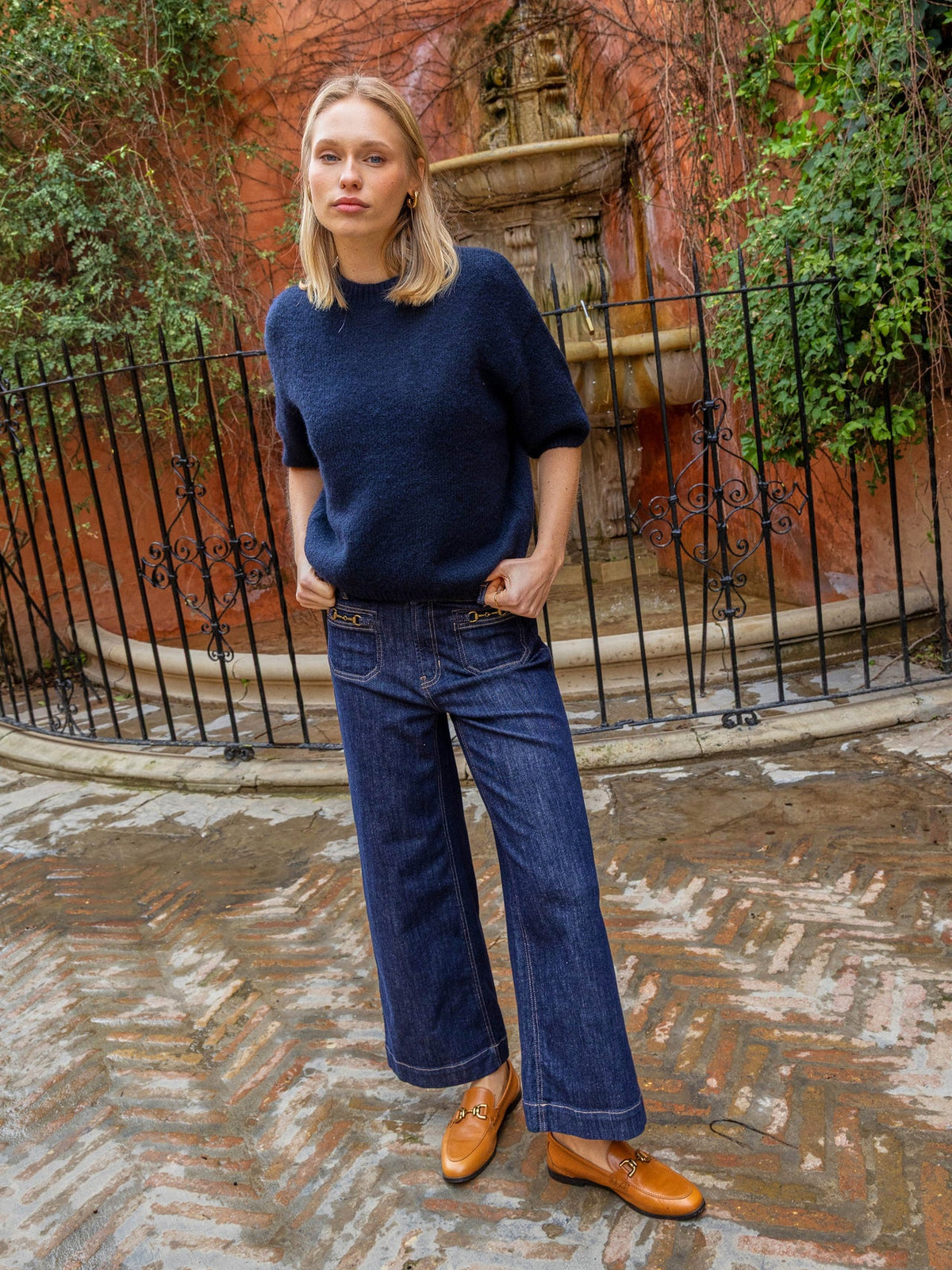 Charlie B Balloon Elbow Sleeve Knit Sweater - Navy
