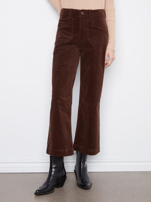 Cropped Wide Leg Stretch Corduroy Pants - Coffee