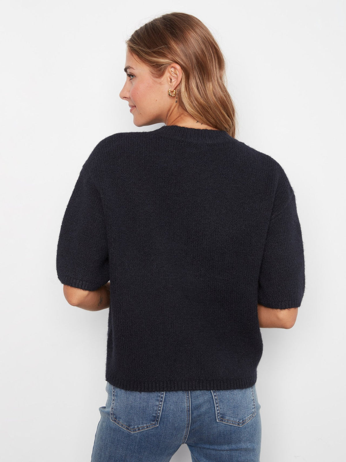 Charlie B Balloon Elbow Sleeve Knit Sweater - Navy