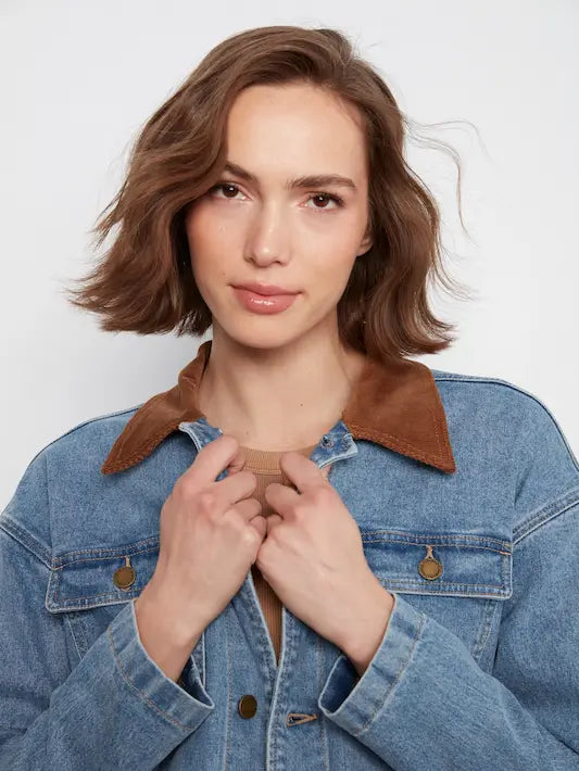 Denim Barn Jacket With Corduroy Collar - Denim Blue