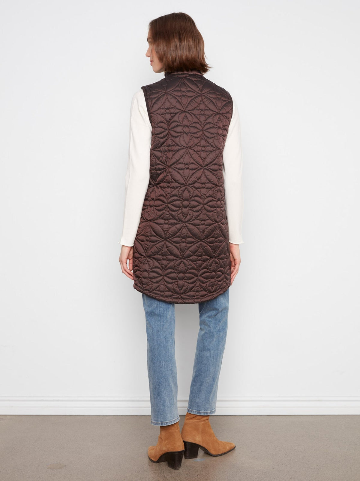 CHARLIE B Long Hooded Puffer Vest - Mocha